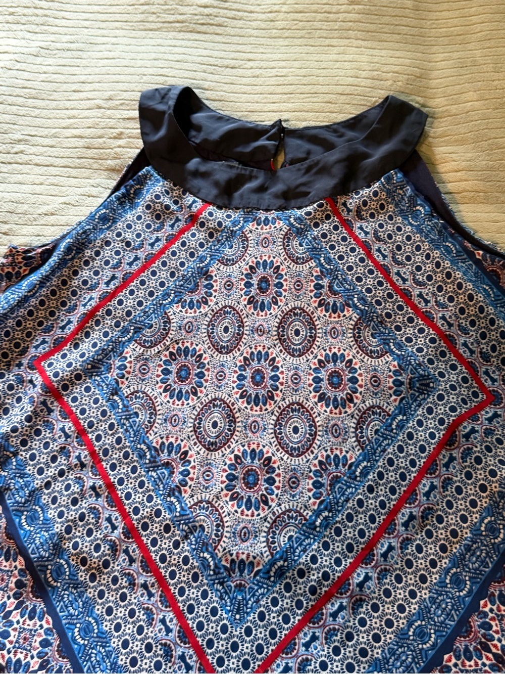 Sleeveless Printed Blue Medallion Halter Top